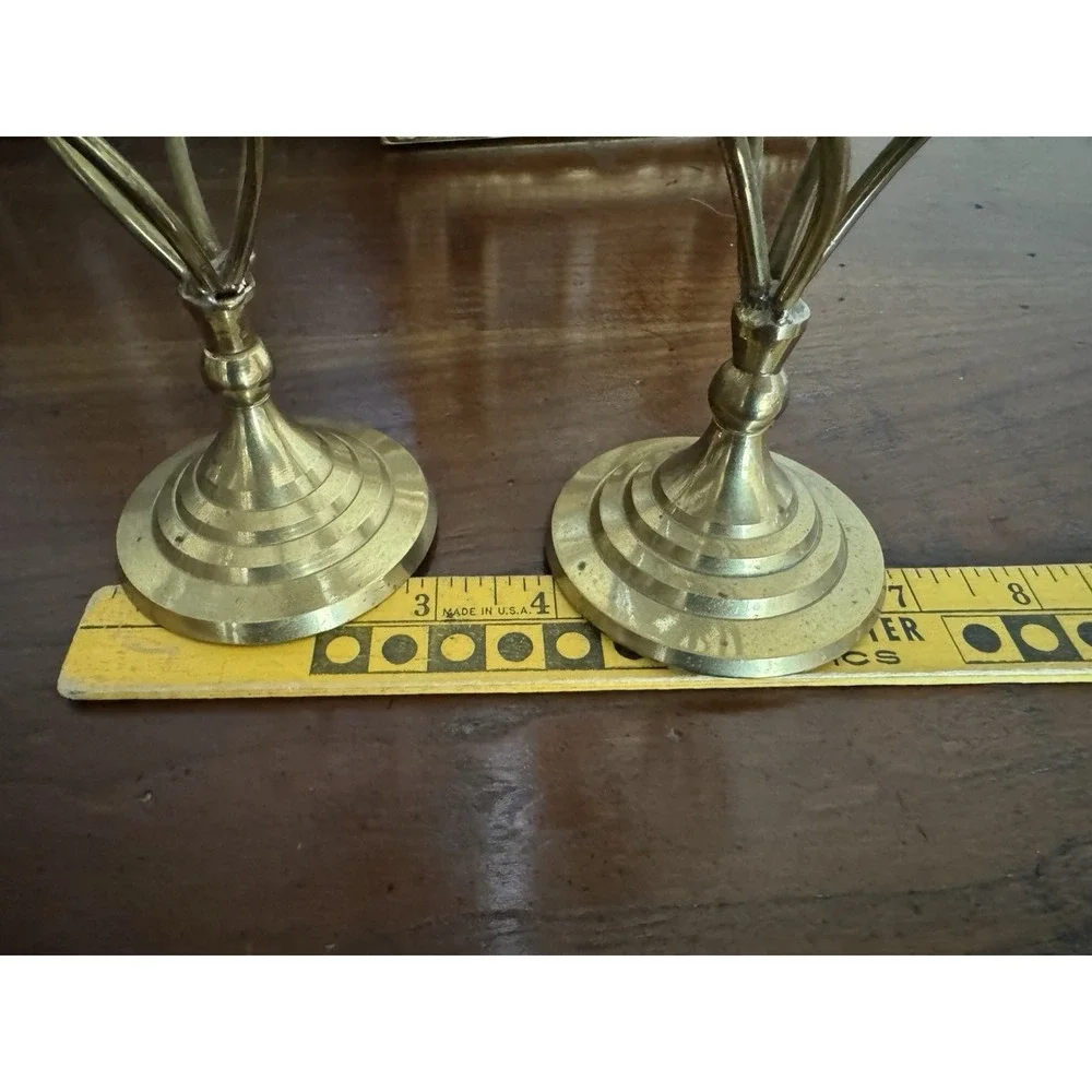 Vintage 1960s-70s Brass Open Spiral Cage Candlestick Holders, Pair‎